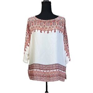 Rose & Olive Ivory Southwest Print Blouse Top M Chiffon Dolman Sleeve Career